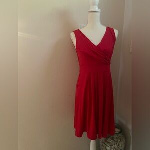 Lands End size 6/8 petite Sleeveless fit and flare Dress coral/ruby color summer